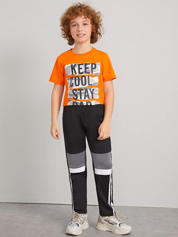 SHEIN Boys Number Patch Detail Colorblock Pants