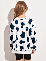 SHEIN Girls Drop Shoulder Cow Print Pullover
