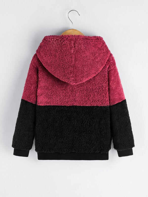 SHEIN Toddler Boys Two Tone Teddy Hoodie