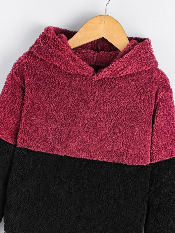 SHEIN Toddler Boys Two Tone Teddy Hoodie