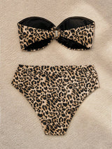 SHEIN VCAY Women Leopard Print Bandeau Strapless Bikini