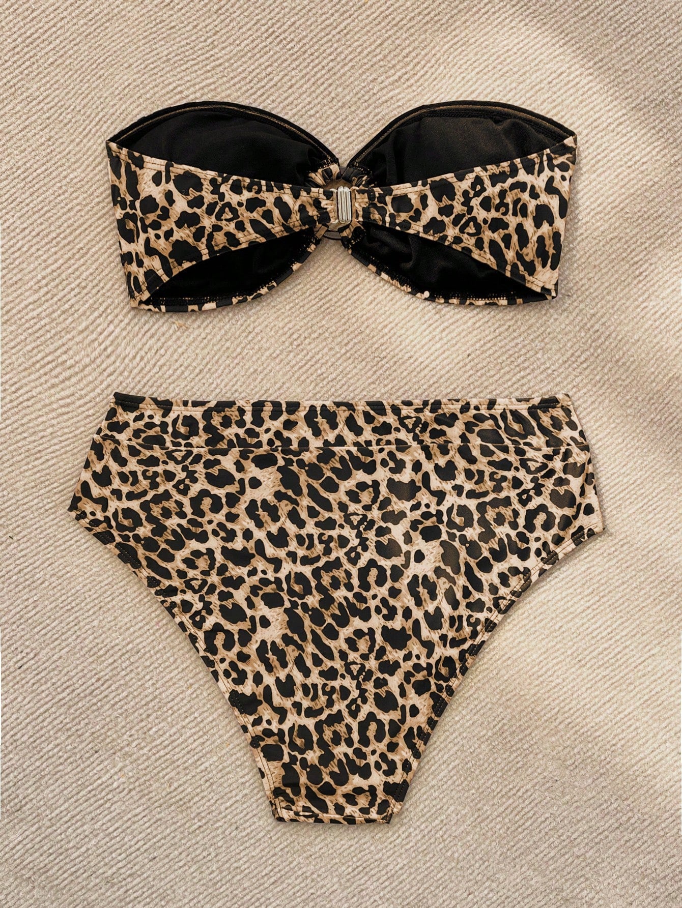 SHEIN VCAY Women Leopard Print Bandeau Strapless Bikini