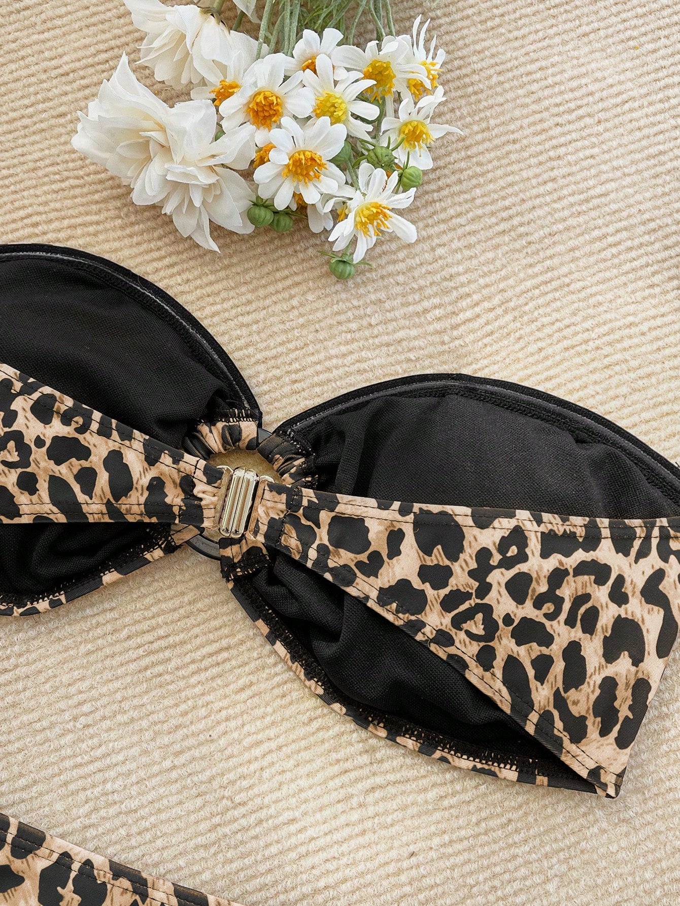 SHEIN VCAY Women Leopard Print Bandeau Strapless Bikini