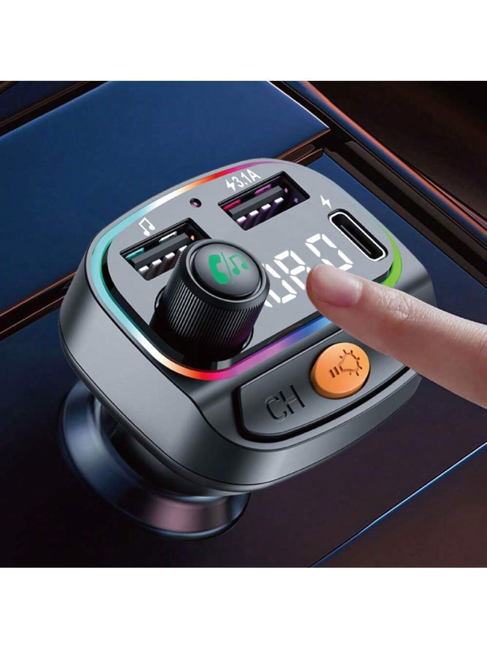 SHEIN 1pc Black ABS Car Bluetooth Player With Car Charger Function