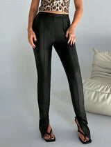 SHEIN Aloruh Women's Fashionable Commuting Simple Coated Artificial Leather Leg Slit