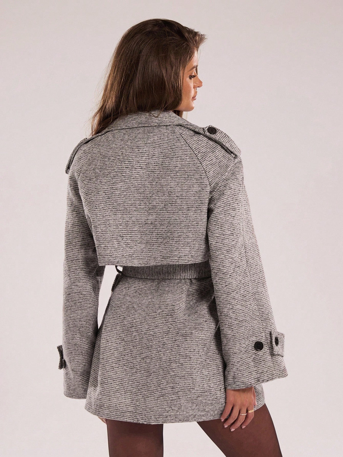 SHEIN BAE Women's Fall/Winter Drop-Shoulder Sleeve Plaid Oversized Casual Trench Coat