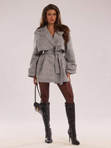 SHEIN BAE Women's Fall/Winter Drop-Shoulder Sleeve Plaid Oversized Casual Trench Coat