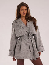 SHEIN BAE Women's Fall/Winter Drop-Shoulder Sleeve Plaid Oversized Casual Trench Coat