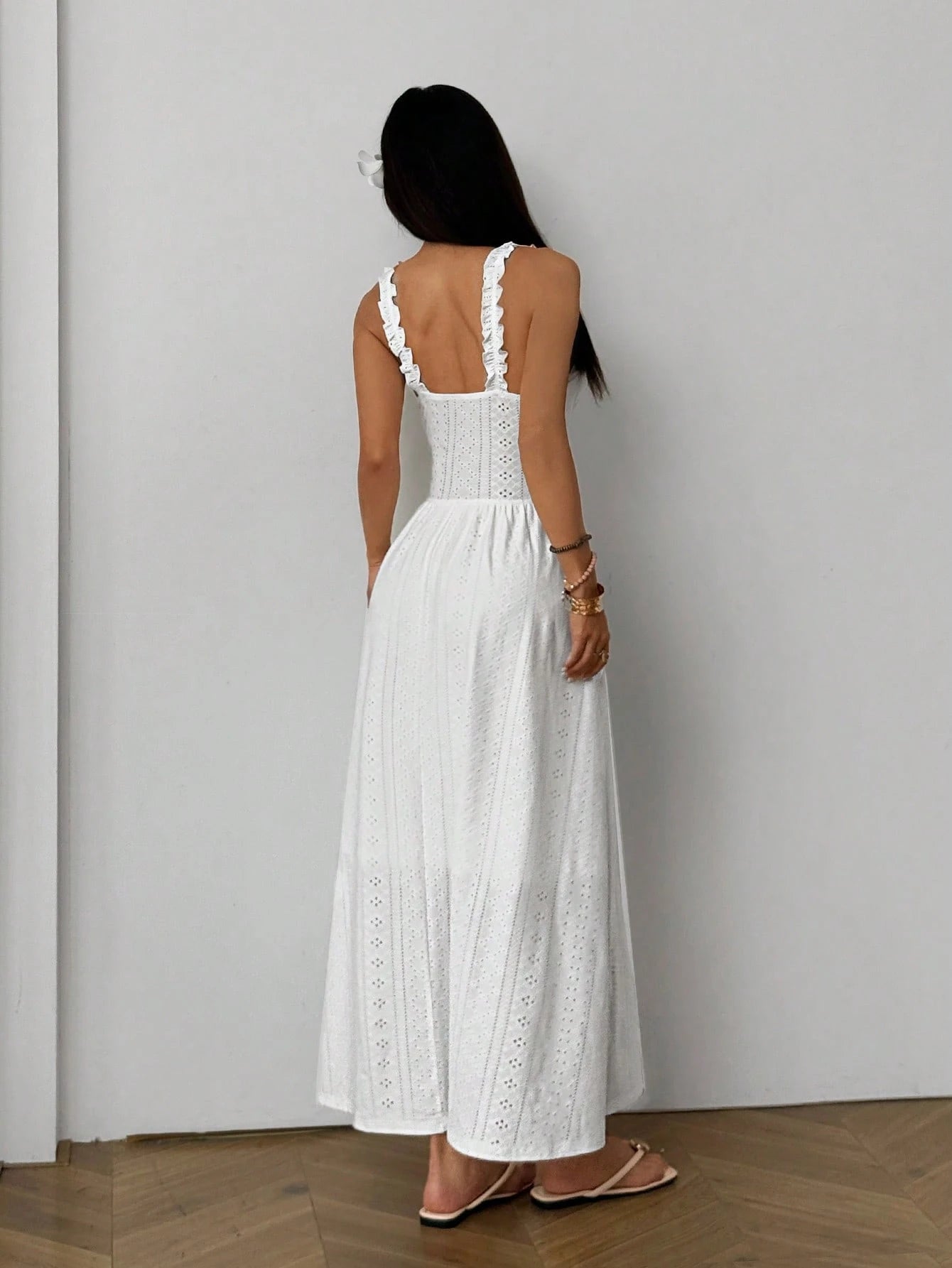 chinese dress ladies SHEIN EZwear Boho Style White Pleated Bust Long Dress For Summer Vacat –  PINK SHOP EG