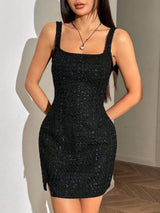 فستان قصير بدون أكمام من SHEIN EZwear بلون موحد، بفتحة جانبية، مناسب للإطلالات الكاجوال والعصرية، C5A 