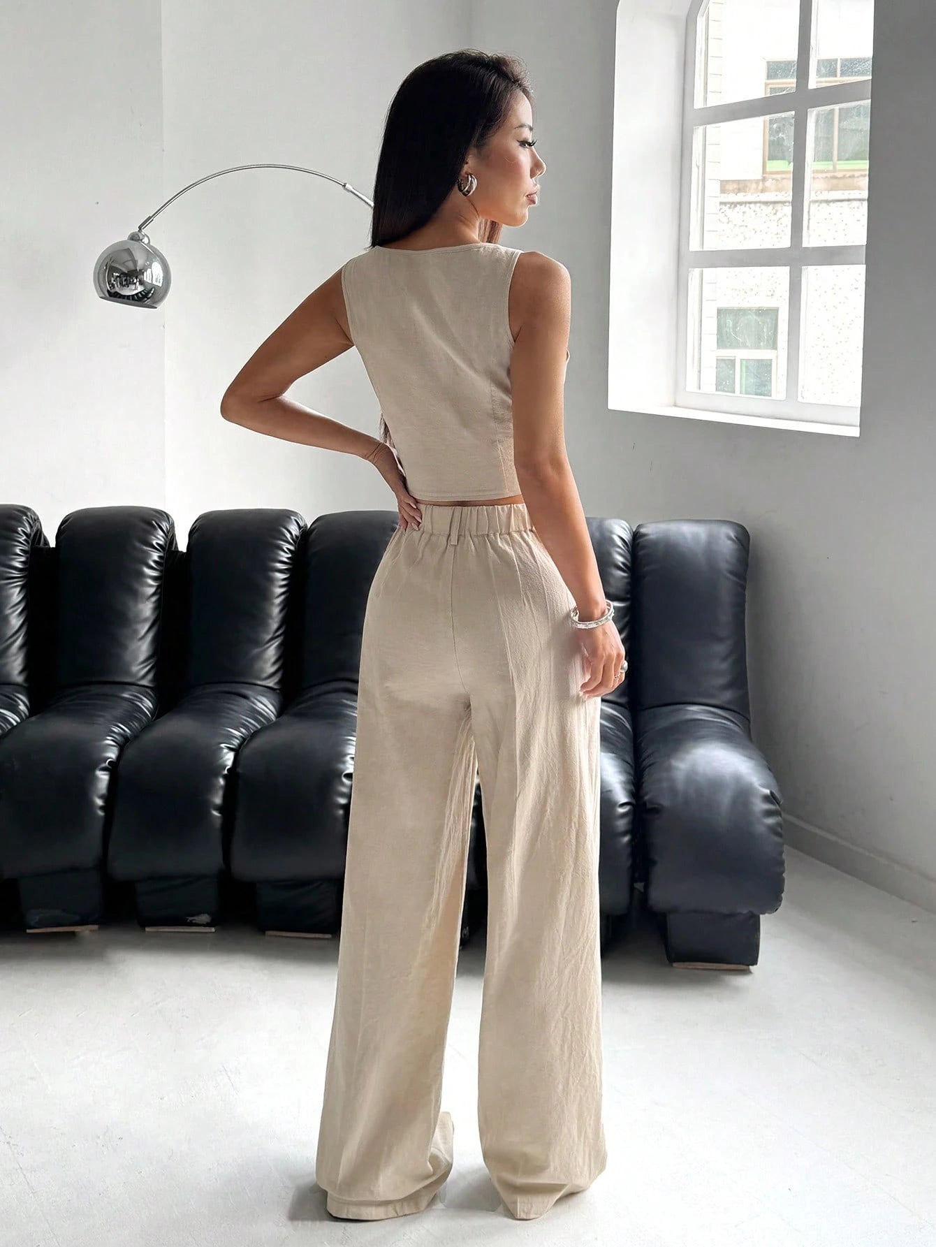 SHEIN EZwear Women Single-Button Vest And Pants Suit Set
