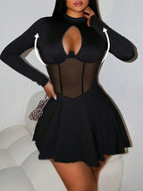 SHEIN Foxxy Solid Color Mesh Contrast See-Through Umbrella Dress