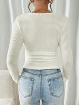 SHEIN Frenchy Solid Color Asymmetric Hem Ribbed Long Sleeve T-Shirt