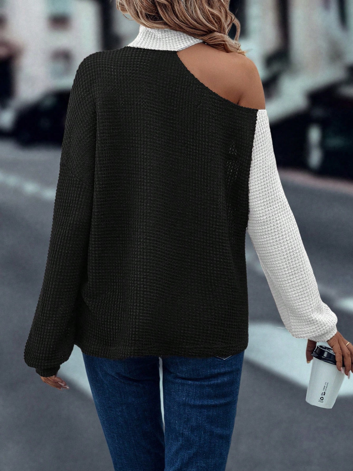 SHEIN LUNE Autumn Casual Colorblock Off Shoulder T-Shirt Graphic Tees Women Tops