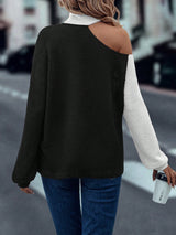 SHEIN LUNE Autumn Casual Colorblock Off Shoulder T-Shirt Graphic Tees Women Tops