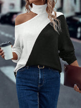 SHEIN LUNE Autumn Casual Colorblock Off Shoulder T-Shirt Graphic Tees Women Tops