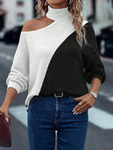 SHEIN LUNE Autumn Casual Colorblock Off Shoulder T-Shirt Graphic Tees Women Tops