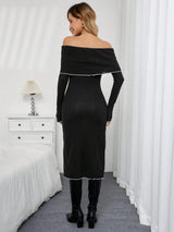 SHEIN LUNE Christmas & Thanksgiving Off Shoulder Bodycon Midi Dress