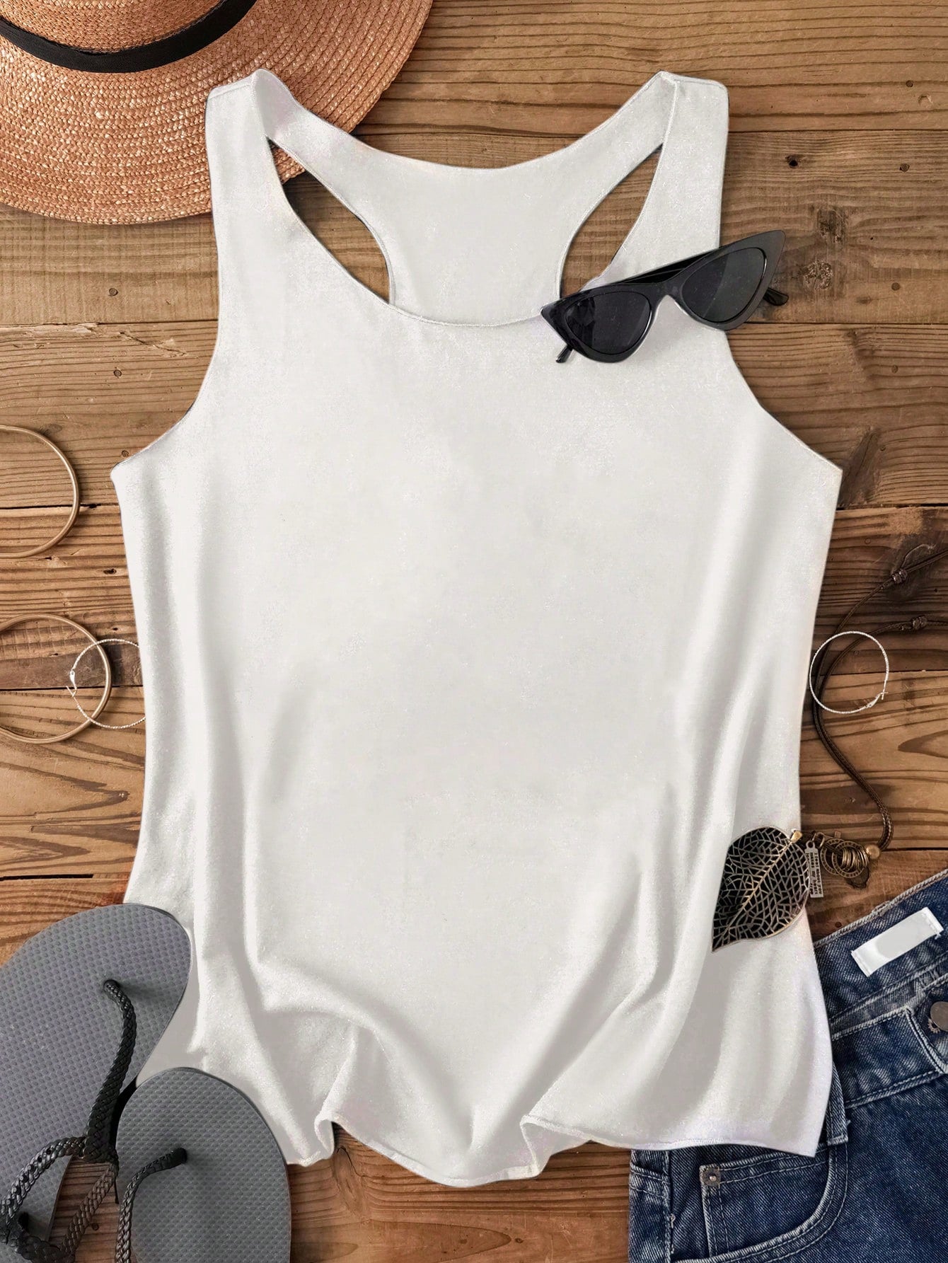 SHEIN LUNE Women Plain Casual Racerback Tank Top