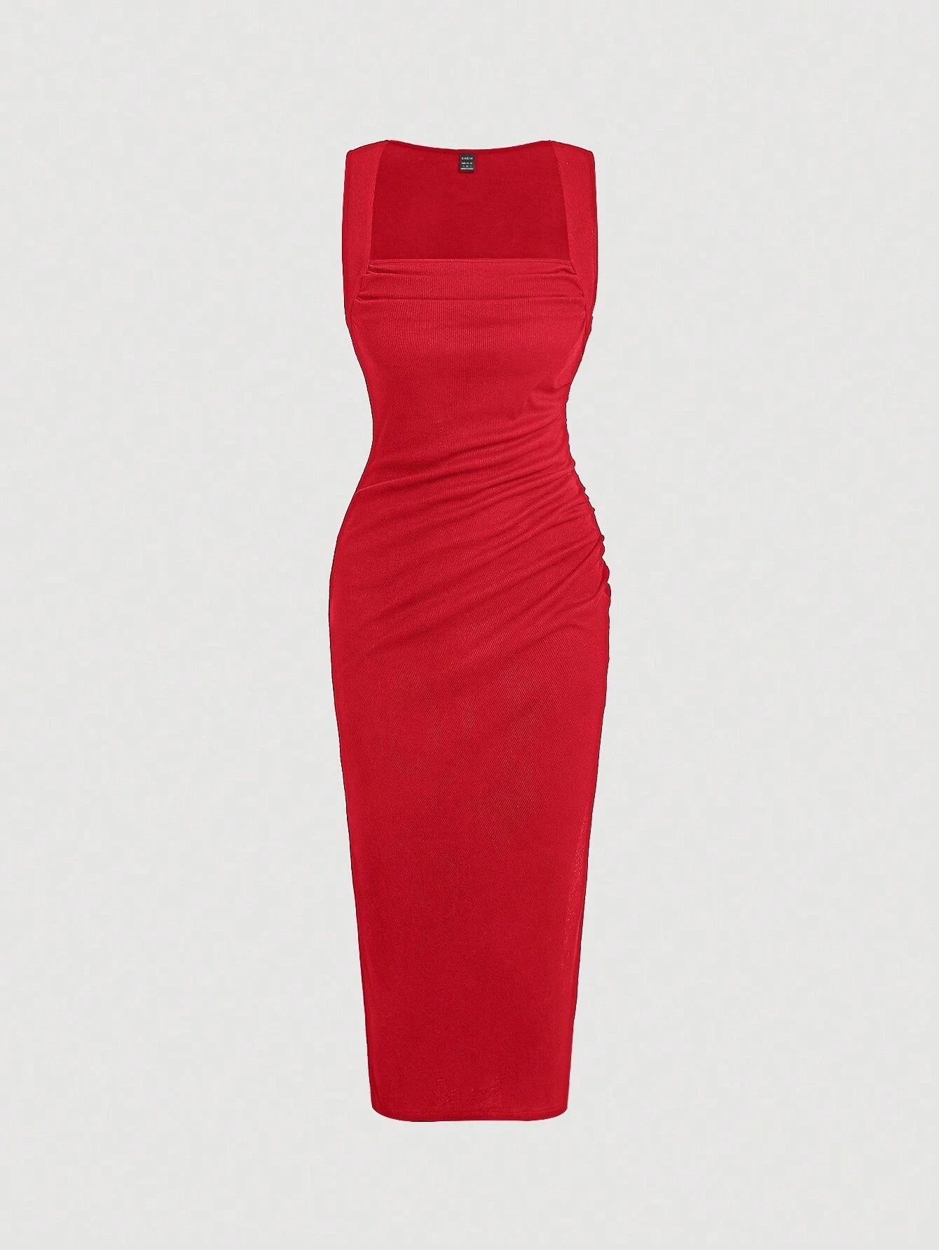 SHEIN MOD Solid Ruched Side Split Thigh Dress