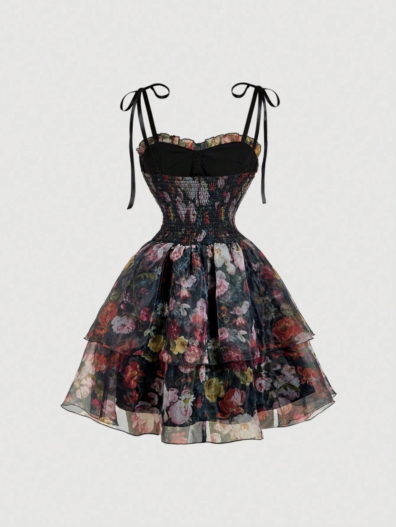 SHEIN MOD Vintage Oil Painting Black Floral Summer Slip Dress