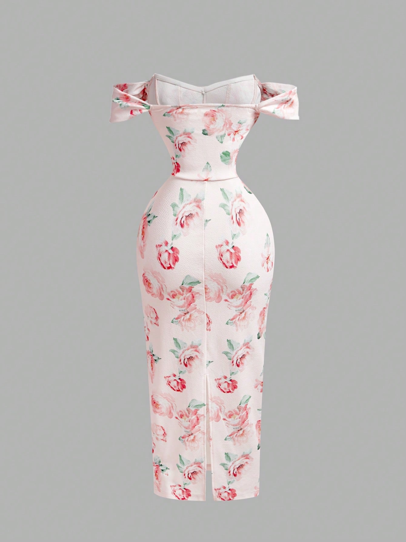 SHEIN MOD Women's Pink Floral Print Off-Shoulder Bodycon Dress