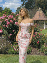 SHEIN MOD Women's Pink Floral Print Off-Shoulder Bodycon Dress