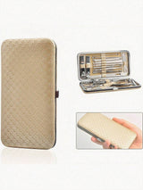 Beige textured case with a smaller inset showing a hand holding the case.