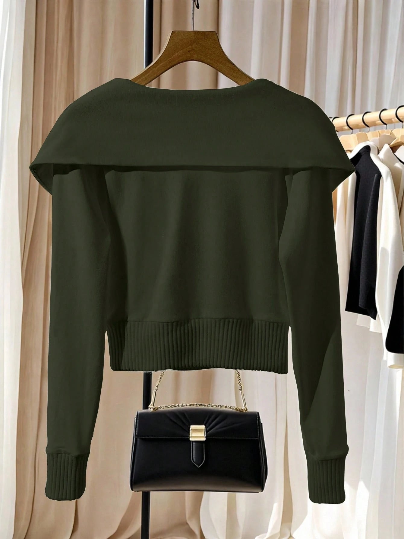 SHEIN Rosurelle French Elegant White Oversized Collar Knit Top, Unique Shawl Collar Knit Sweater