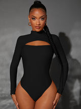 SHEIN SXY Fashionable Solid Color Hollow Out Long Sleeve Bodysuit