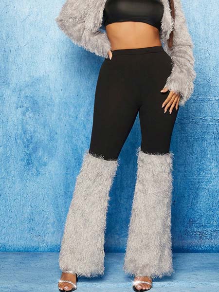 SHEIN SXY Two Tone Fuzzy Panel Flare Leg Pants