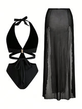 SHEIN Swim 1pc Sexy Black Mesh One-Piece Swimsuit