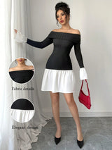 SHEIN Unity Women Sexy Bodycon Black & White Colorblock Bodycon Dress