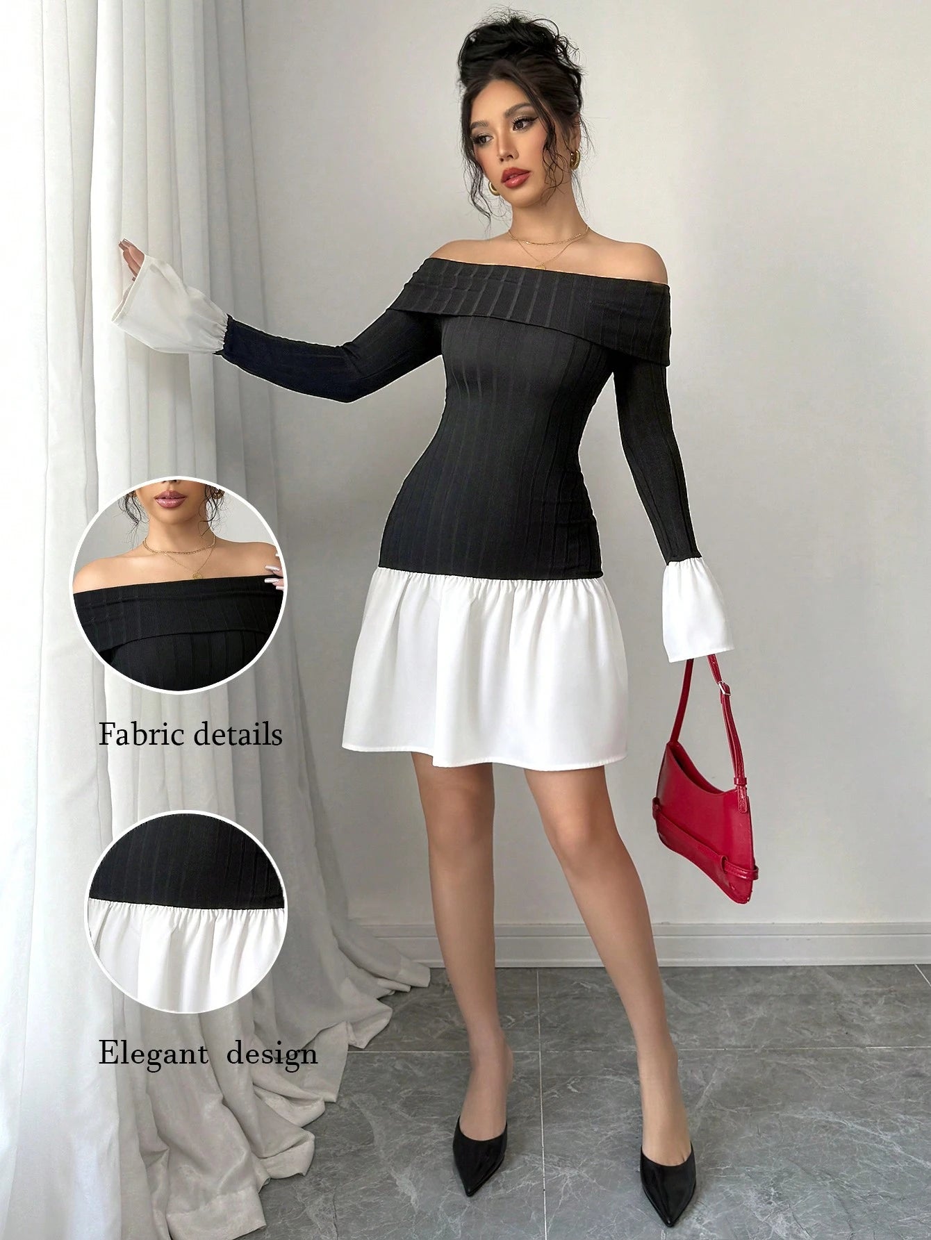 SHEIN Unity Women Sexy Bodycon Black & White Colorblock Bodycon Dress