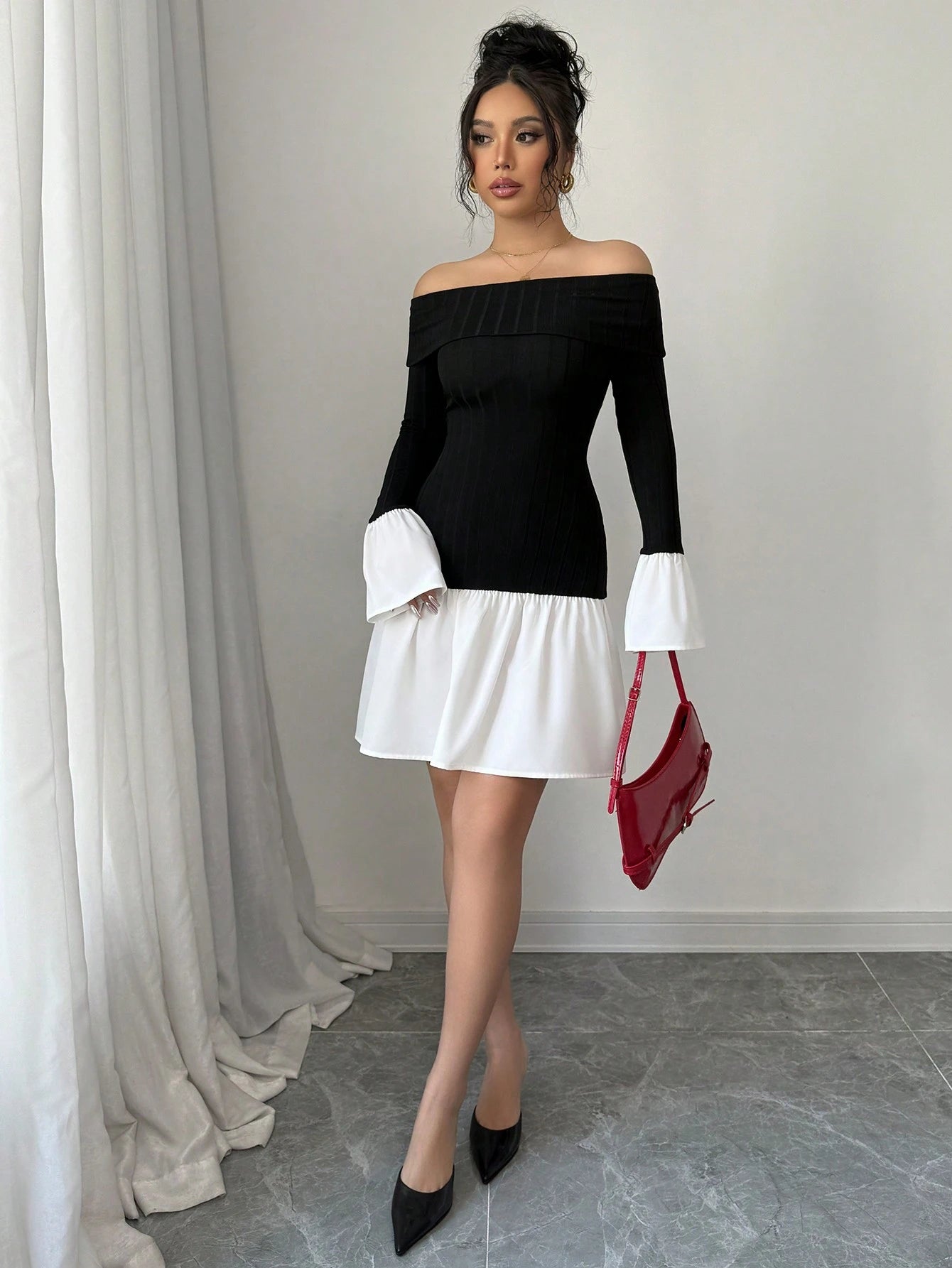 SHEIN Unity Women Sexy Bodycon Black & White Colorblock Bodycon Dress
