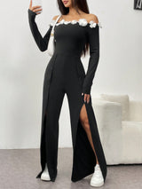 SHEIN Unity Women's Off-Shoulder Tie-Front Jumpsuit With Slit
