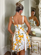 SHEIN Women's Elegant Sexy Sweet Lemon Print Floral Short Puff Dress
