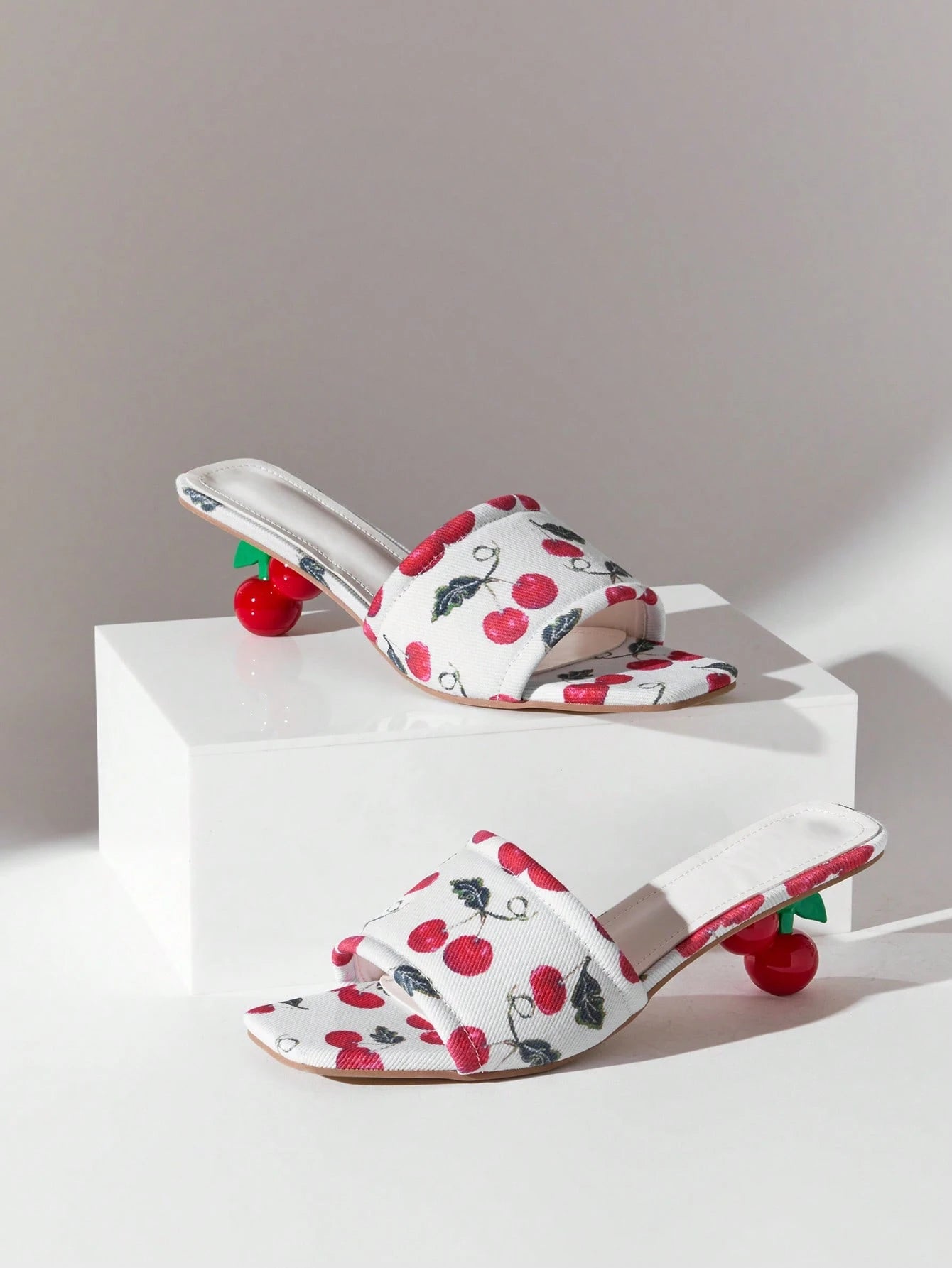 SHUZIA Women Cherry Fruit Decor Medium Height Cherry Shaped Heel Sexy Cute Sandals