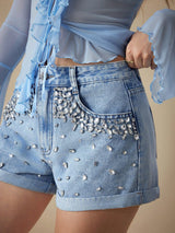 SHEIN Selenza Rhinestone Embellished Luxury Denim Shorts