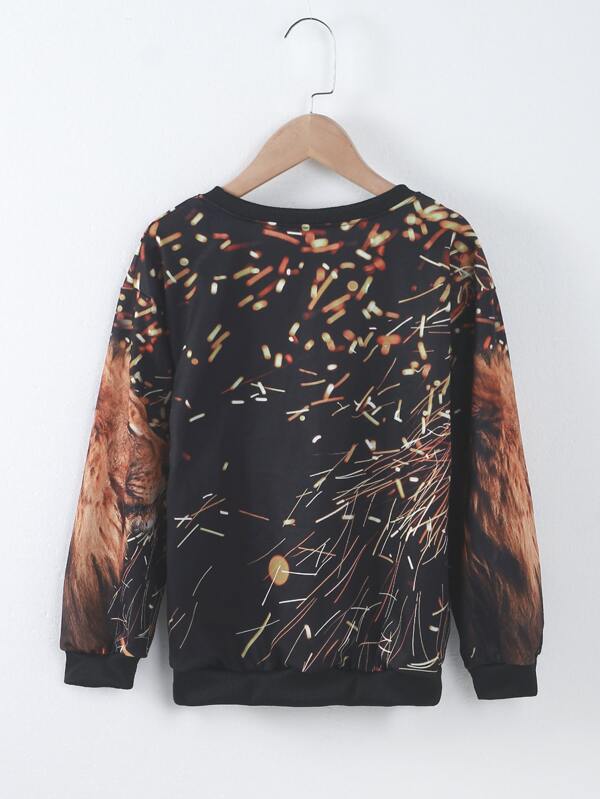 Shein Boys 3D Lion Print Drop Shoulder Pullover