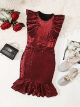 Shein Girls Ruffle Trim Mermaid Hem Party Dress