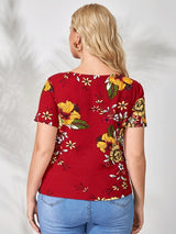 Shein Plus Floral Print Square Neck Tee