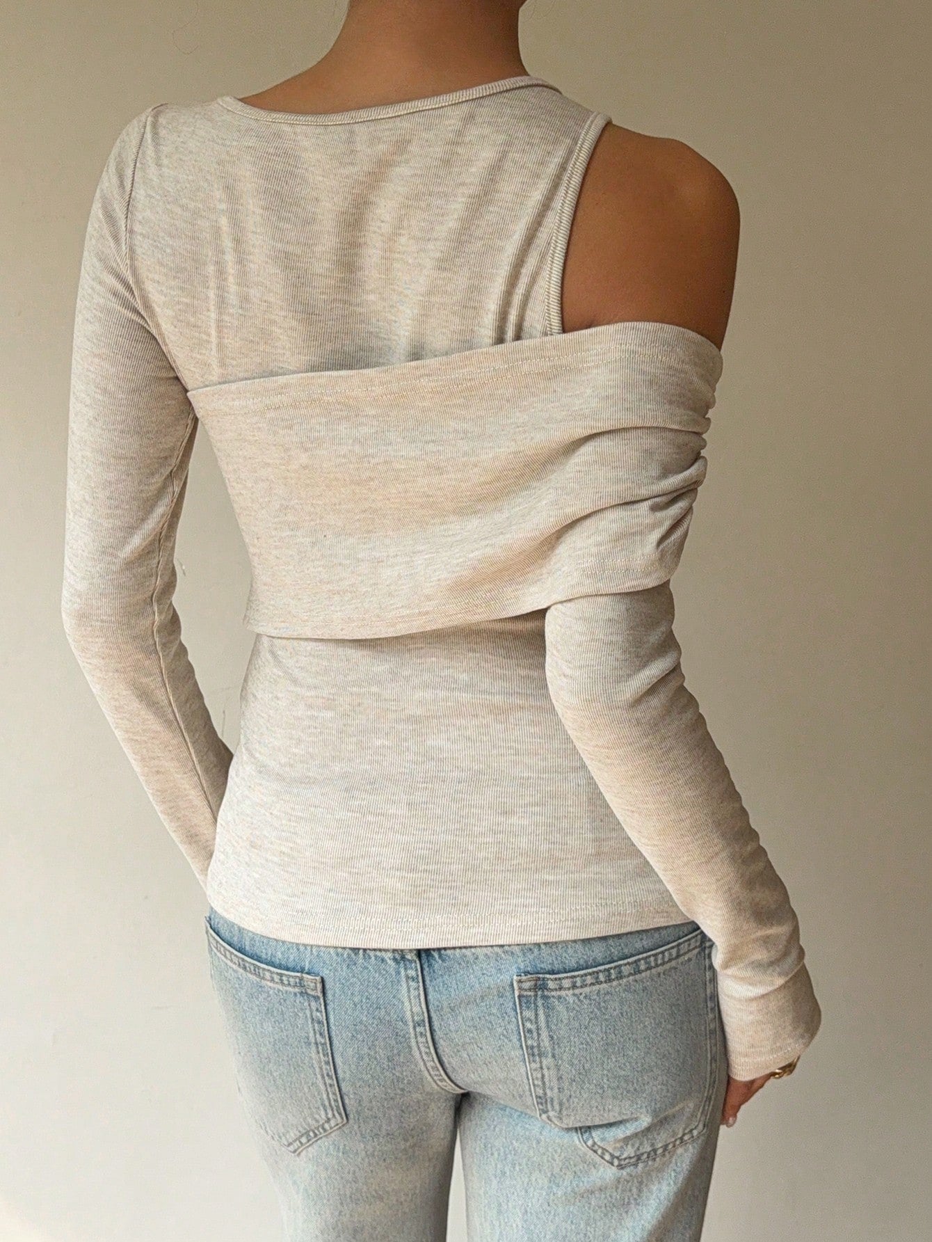 SHEIN Siren Gaze Women's Elegant Beige Autumn Long Sleeve T-Shirt
