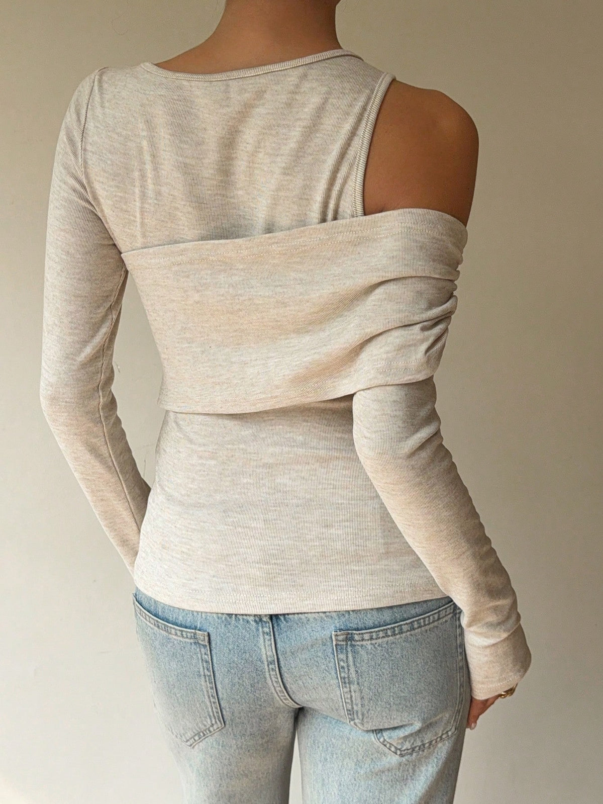 SHEIN Siren Gaze Women's Elegant Beige Autumn Long Sleeve T-Shirt