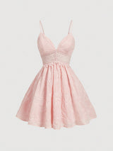 SHEIN Skyraze Women's Summer Pink Checkered Floral Embroidery Patchwork Lace Slip Dress