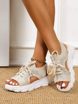 SHEIN Sporty Beige Sandals For Women, Cut Out Lace Up Front Sports Sandals