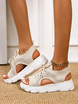 SHEIN Sporty Beige Sandals For Women, Cut Out Lace Up Front Sports Sandals