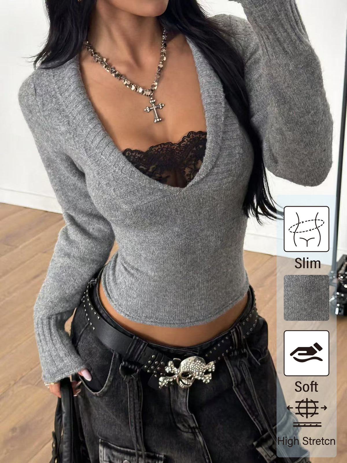 StreetHx Streetwear Women's Autumn/Winter Solid Color Y2K 