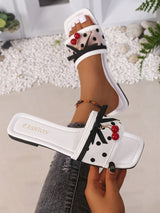 Summer New Women's Square Toe Flat Bow Decor Slip-On Sandals