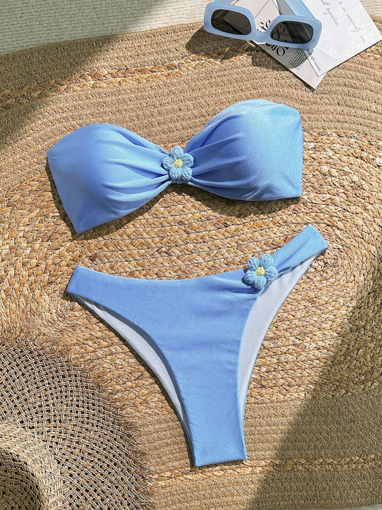 Sweetra Women Floral Print Bandeau Bikini Set